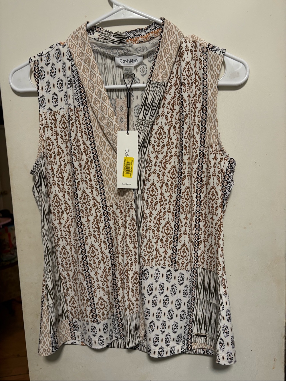 Calvin Klein Beige, Brown & Black Printed Sleeveless V-Neck Camisole